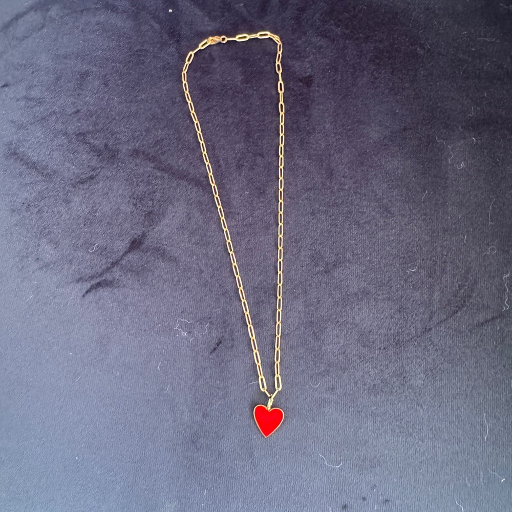 Chic Gold Necklace with Red Heart Pendant